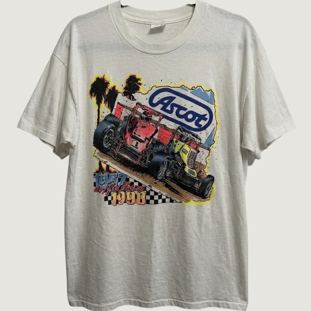 Stedman Ascot Park Speedway T-Shirt Mens XL White 1990 Vintage Racing Distressed
